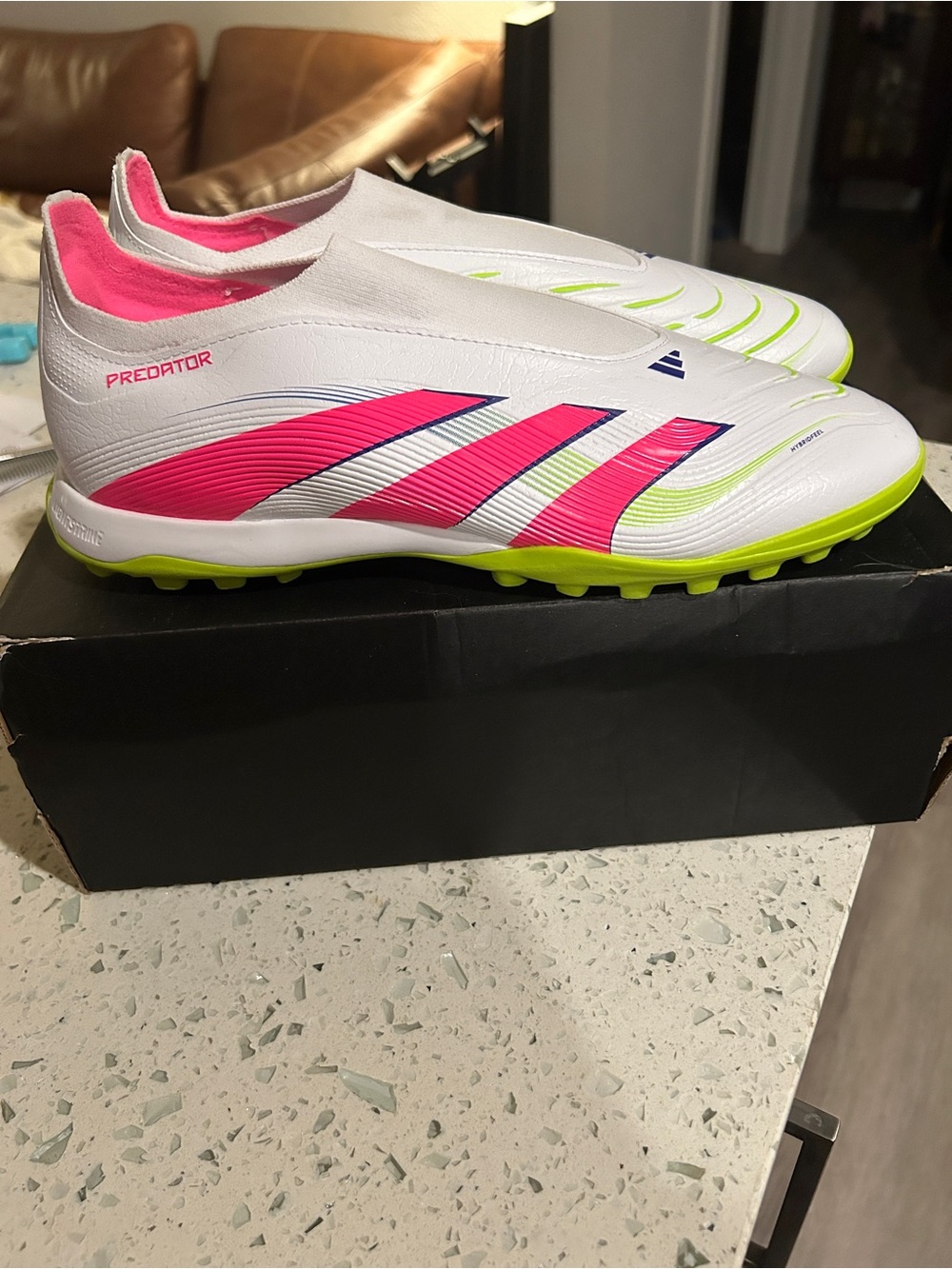 adidas men’s Soccer cleats - White / Pink / Neon Yellow